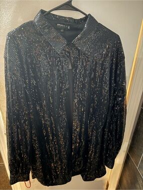 Women’s Black Sequined Long Shirt- 2XL